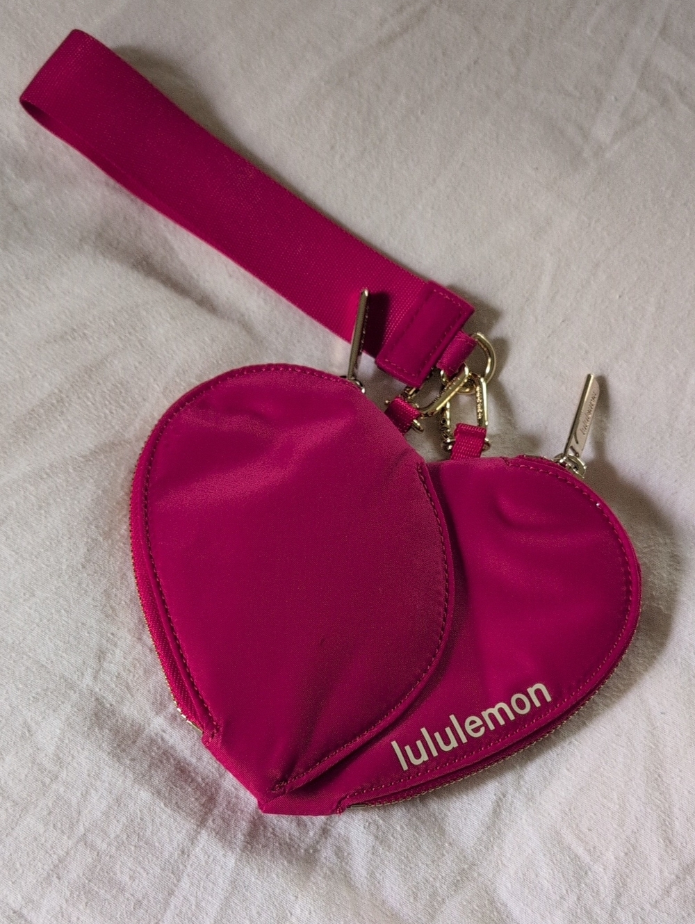 lululemon athletica Heart Wristlet in Bright Fuchsia Pink with Gold Hardware